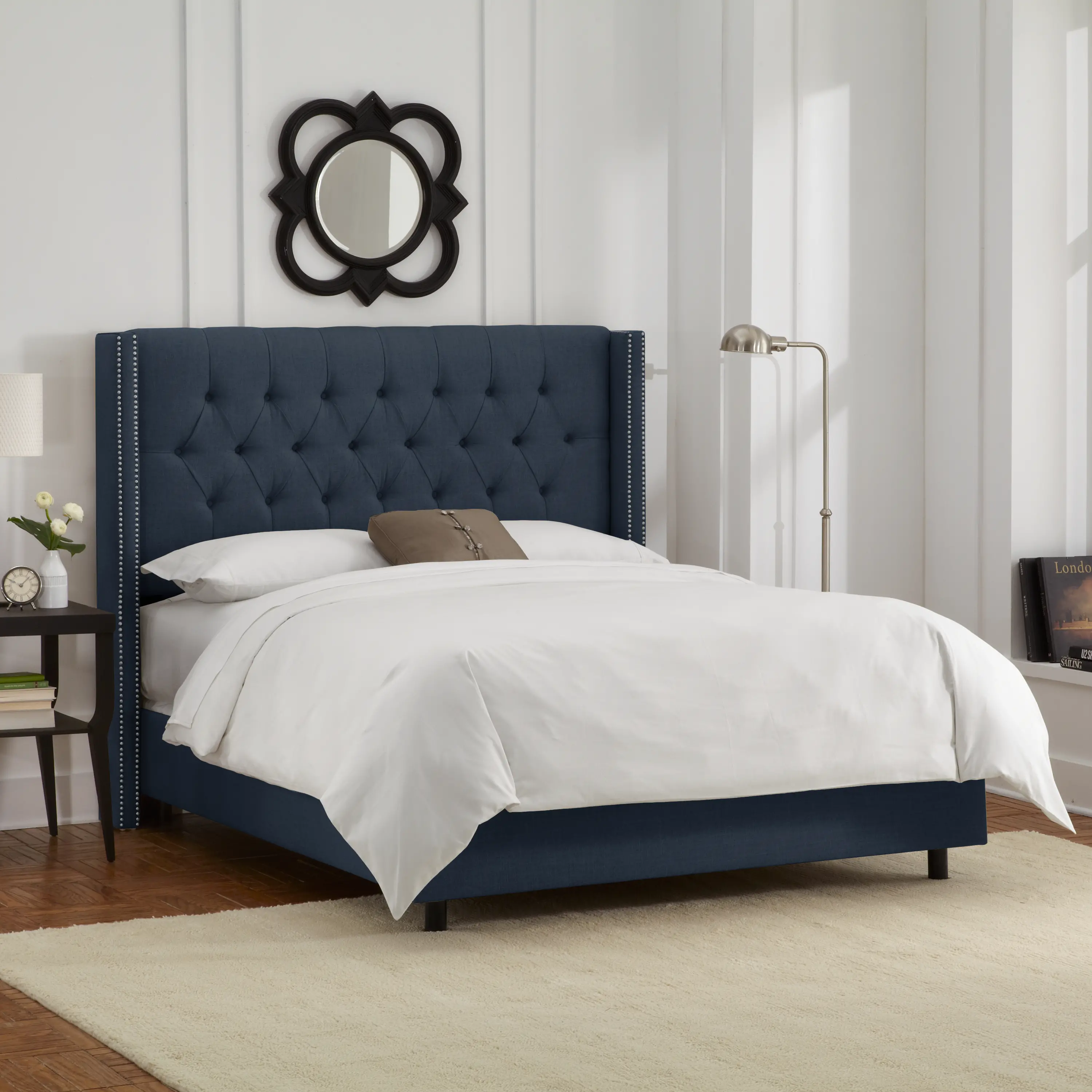 Abigail Navy Blue Diamond Tufted Wingback Full Headboard - Skyline Furniture