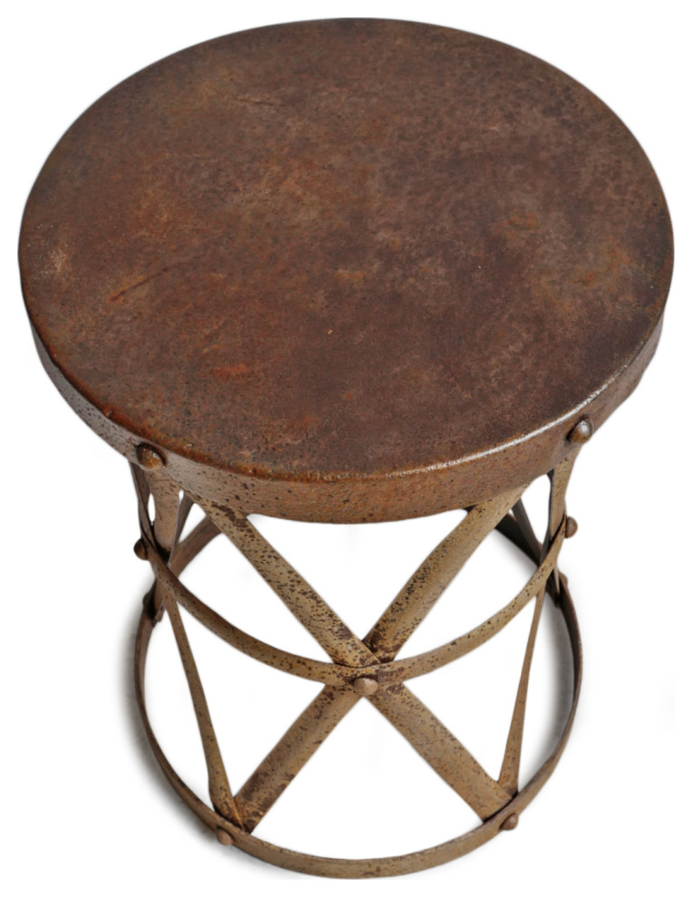 Industrial Iron Strap Side Table   Industrial   Outdoor Side Tables   by Design Mix Furniture  Houzz