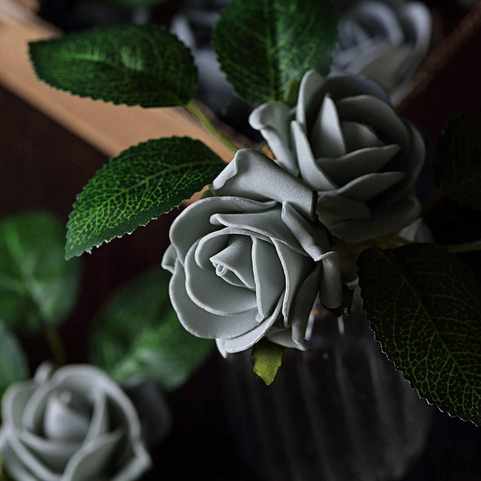 24 Roses Silver Artificial Foam Flowers With Stem Wire and Leaves 2