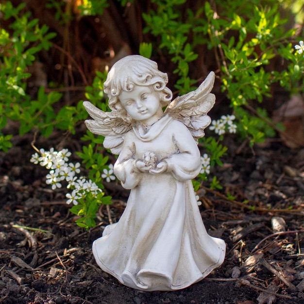 Angel Girl Holding Flower Outdoor Garden Statue