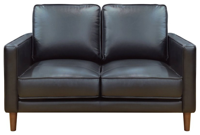 Sunset Trading Prelude 55 quotContemporary Top Grain Leather Loveseat in Black   Midcentury   Loveseats   by Homesquare  Houzz