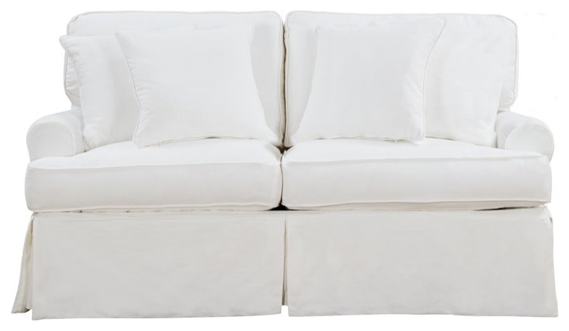 Sunset Trading Horizon T Cushion Fabric Slipcovered Loveseat in White   Farmhouse   Loveseats   by Homesquare  Houzz