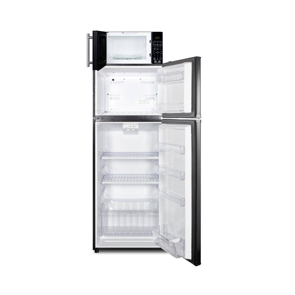 Summit Appliance 23.63 in. 10.3 cu. ft. Top Freezer Refrigerator in Black and 0.7 cu. ft. Microwave Combo MRF1119BA