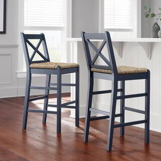 Home Decorators Collection Dorsey Midnight Blue Wood Bar Stool with Back and Woven Rush Seat ST1808245-NMID