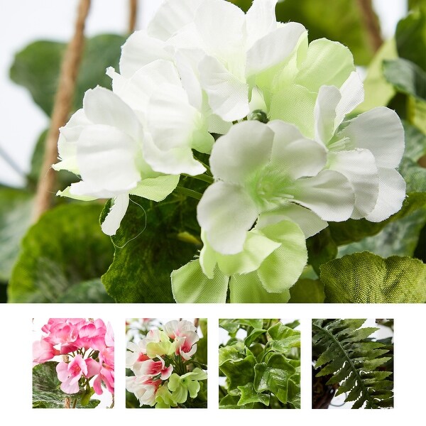 Silk White Geranium Arrangement with Hanging Basket