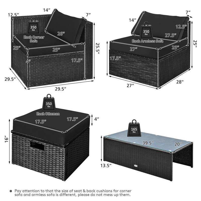 8 Pcs Rattan Wicker Outdoor Patio Furniture Sectional Sofa Set with Storage Box & Waterproof Cover