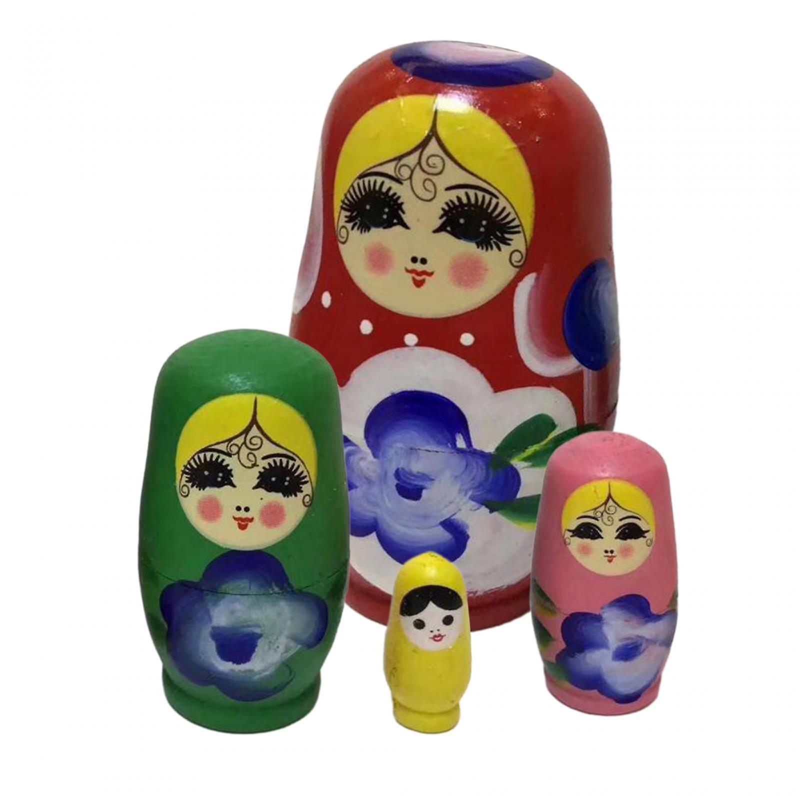 4x Russian Nesting Dolls Matryoshka Dolls For Birthday Children Kids Present Red