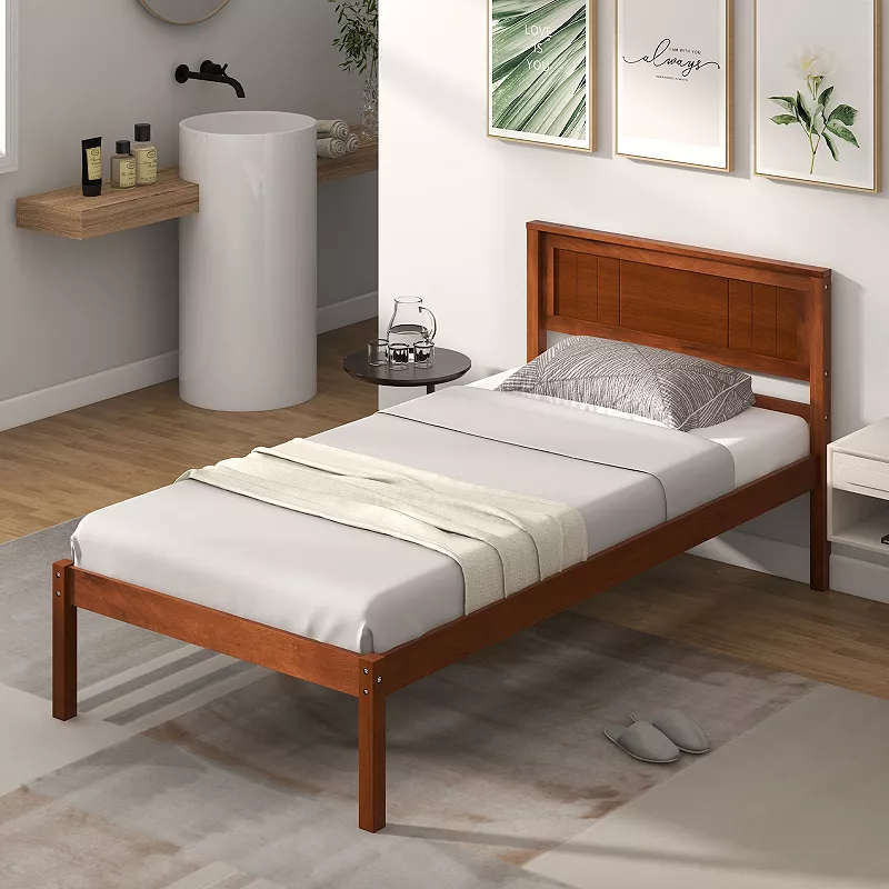 Bed Frame with Wooden Headboard and Slat Support