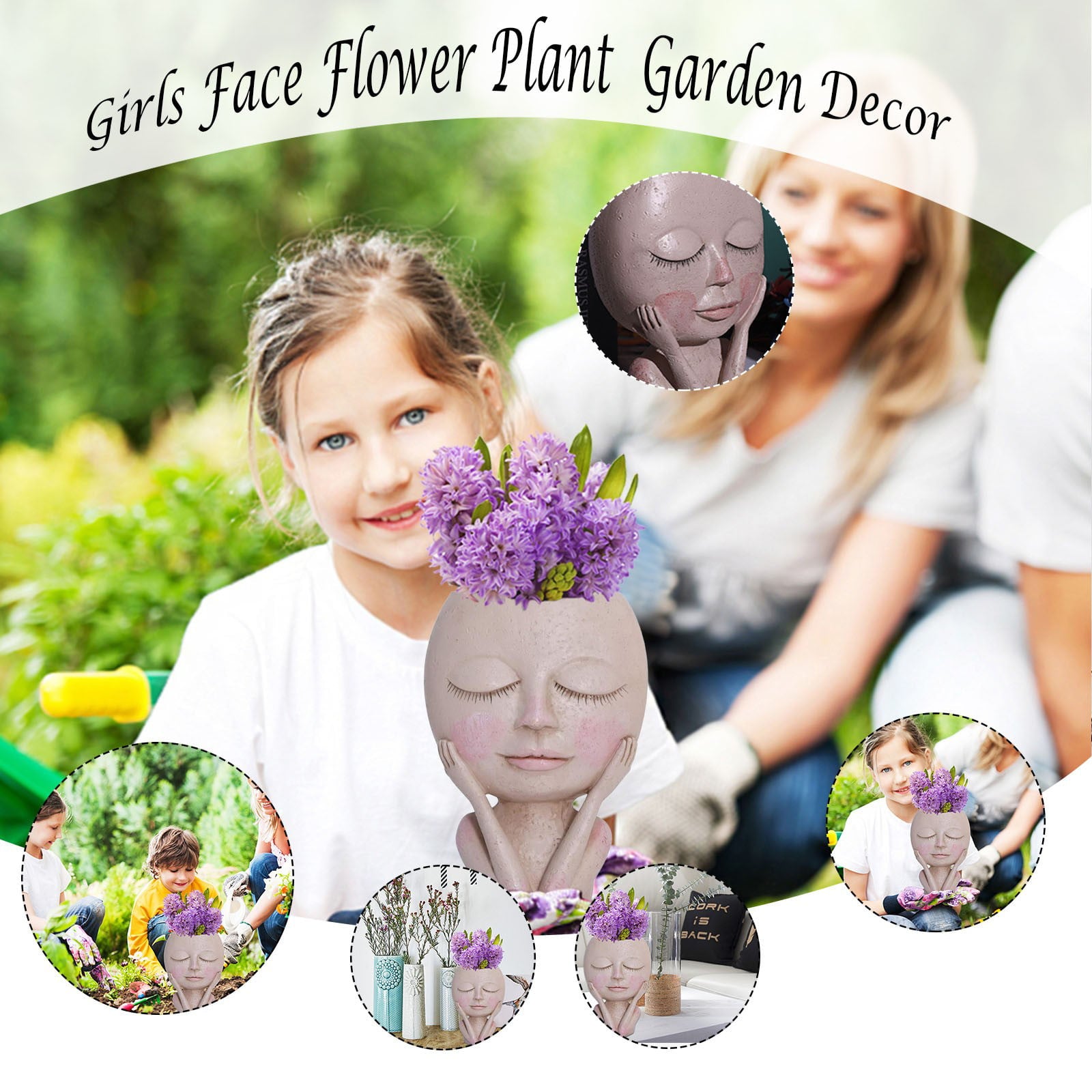 Girls Face Head Flower Planter Succulent Plant Pot Flowerpot Figure Garden Decor