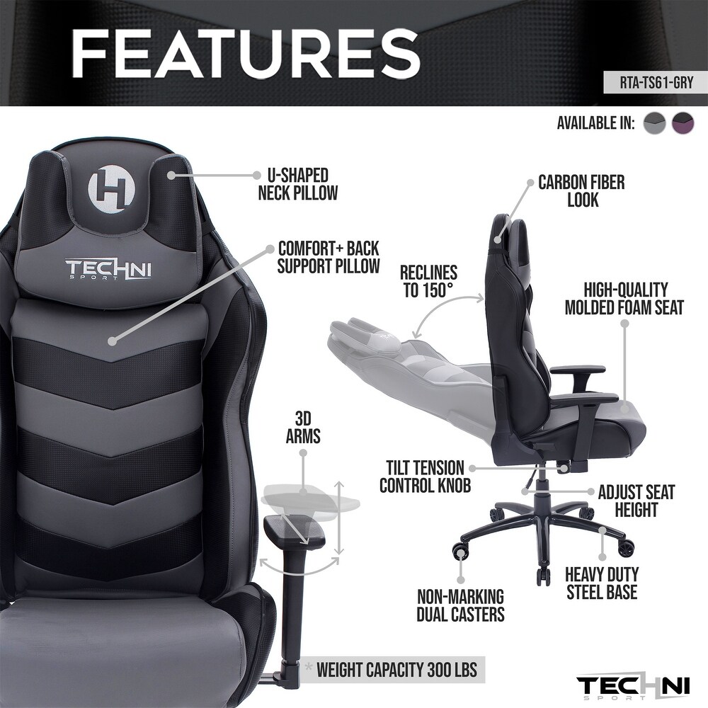 Grey/Black Sport Ergonomic High Back Racer Style PC Gaming Chair