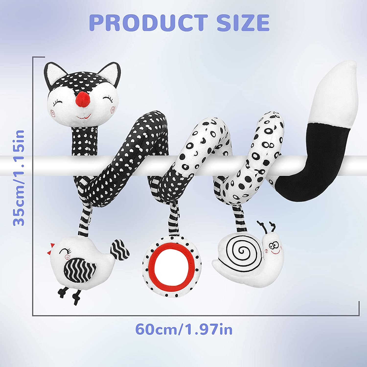 Baby Spiral Plush Toys， Black White Stroller Toy Stretch and Spiral Activity Toy Car Seat Toys， Hanging Rattle Toys for Crib Mobile