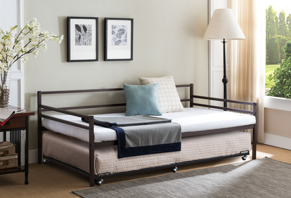 Primrose Platform Daybed Frame With Pop Up Trundle Set  Twin  Bronze Metal   Modern   Indoor Chaise Lounge Chairs   by Pilaster Designs  Houzz