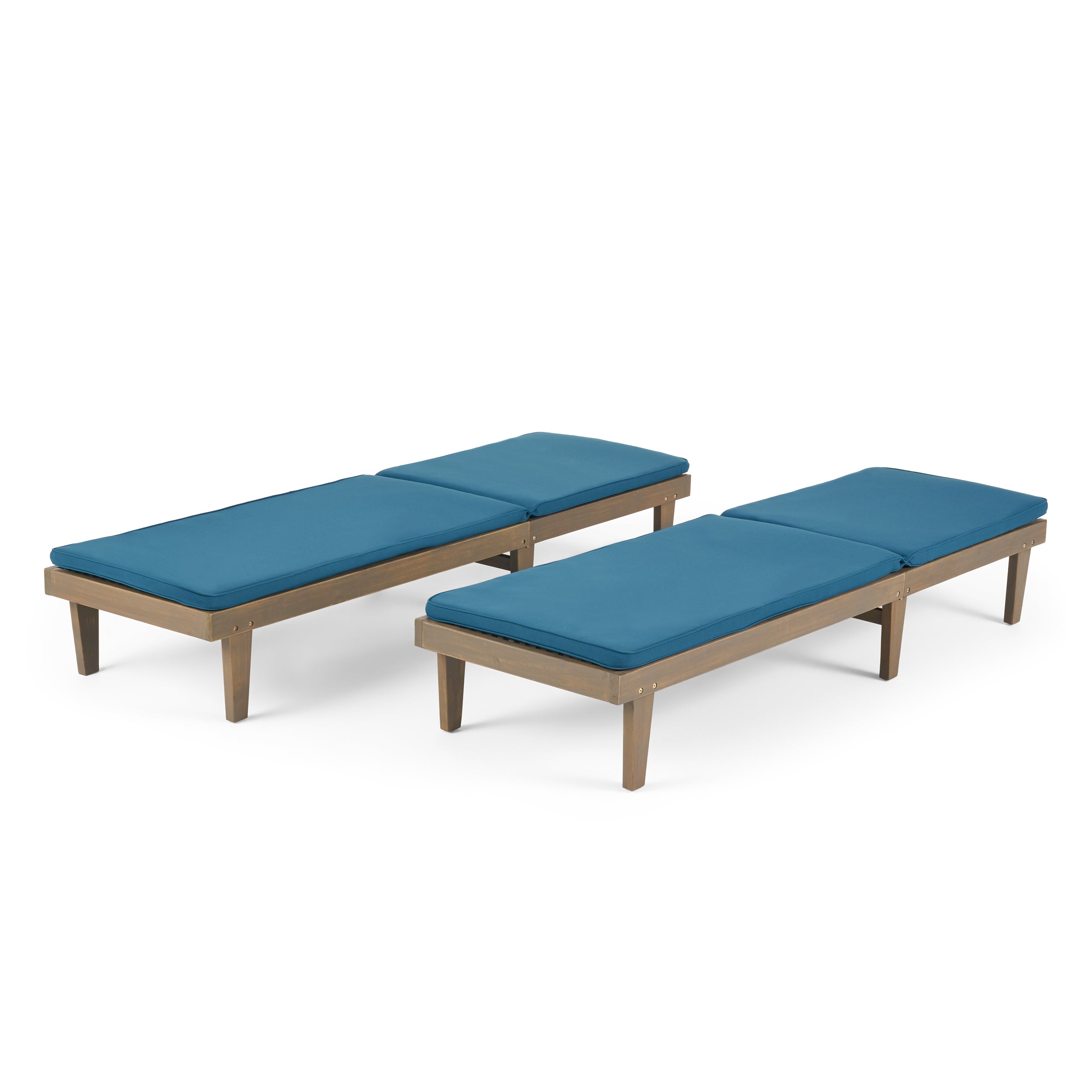 Nadine Outdoor Modern Acacia Wood Chaise Lounge with Cushion (Set of 2)