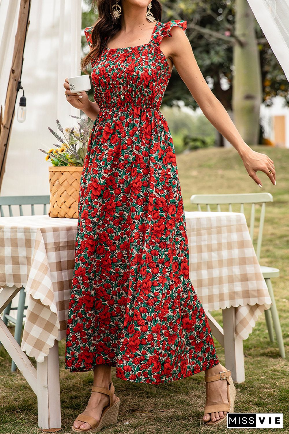 Floral Print Sleeveless Long Maxi Dress Wholesale