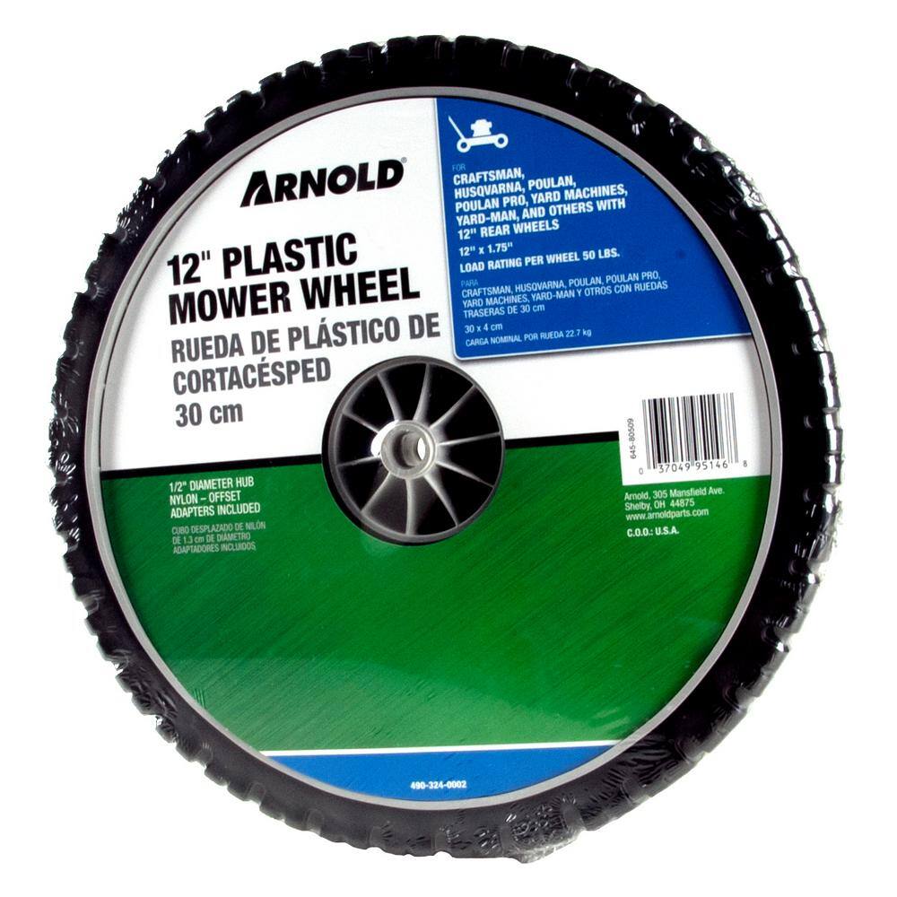 Arnold 12 in. x 1.75 in. Universal Plastic Wheel with 12 in. Dia Nylon Offset Hub and Adapters Included 490-324-0002