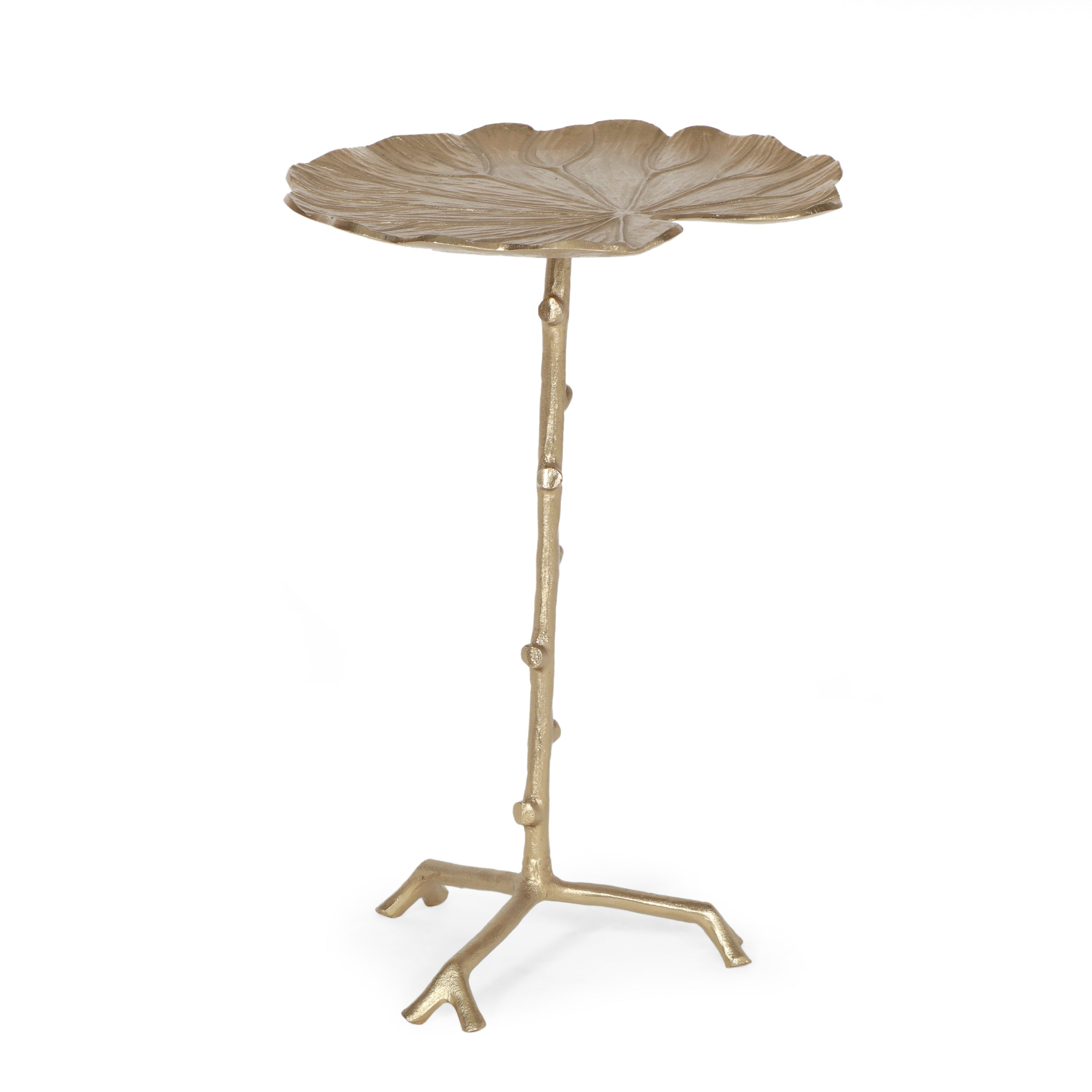 Malinta Boho Glam Handcrafted Aluminum Lily Pad Side Table, Antique Gold