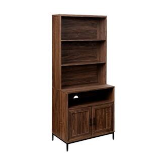 Welwick Designs 64 in. Dark Walnut Wood Modern Bookcase Hutch with Cabinet HD9201