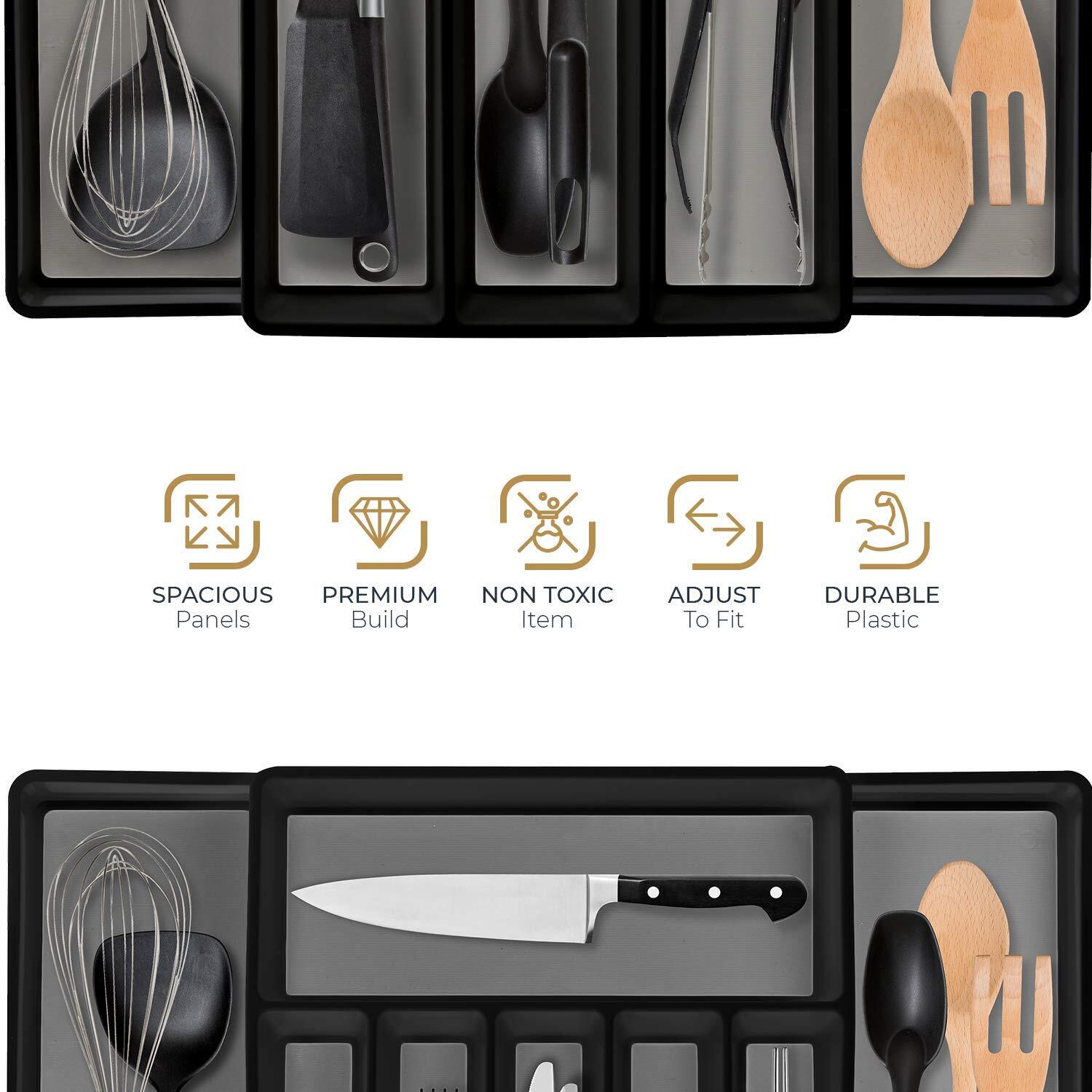 Expandable In Drawer Cutlery Organizer & Utensil Tray Set