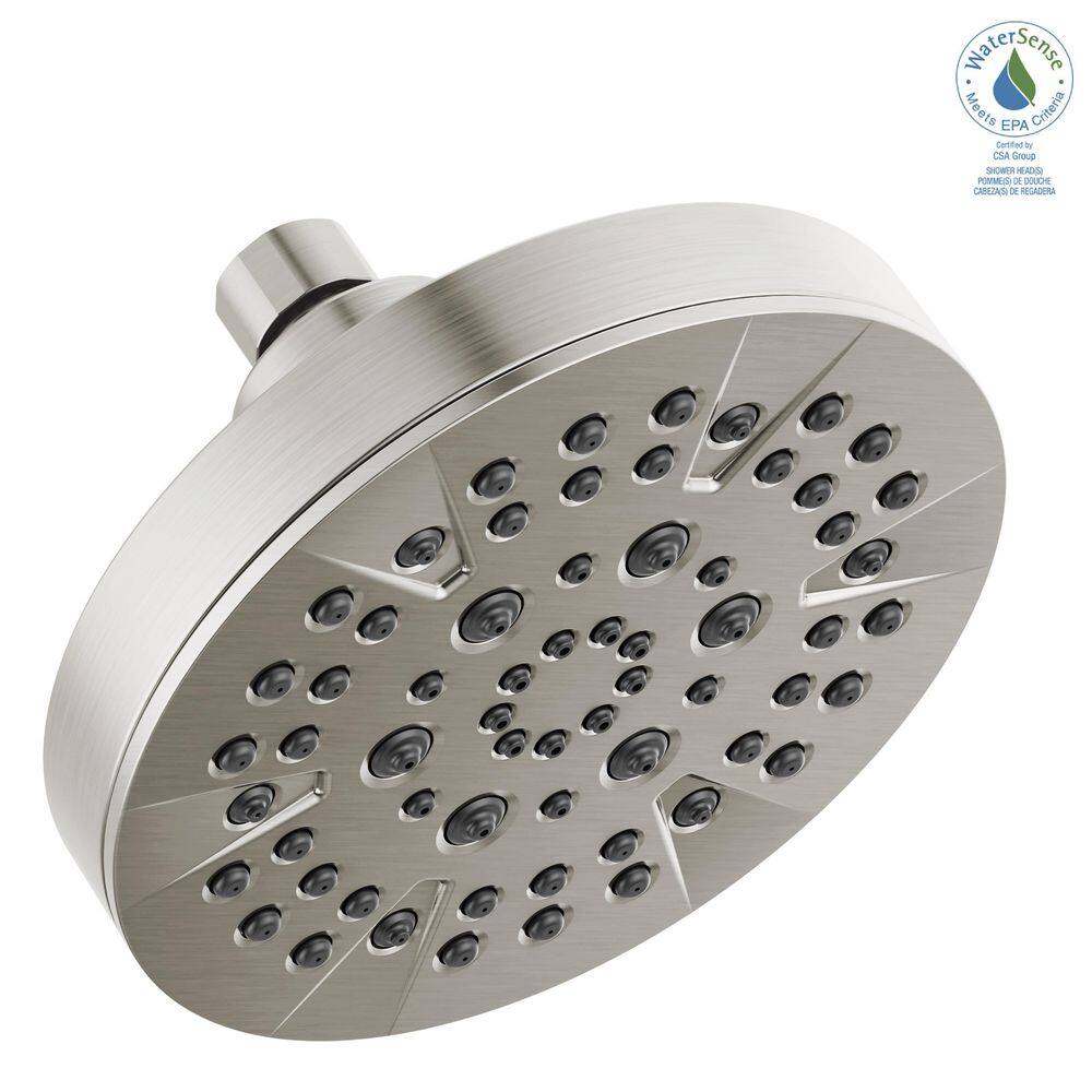 Delta 5-Spray Patterns 1.75 GPM 6 in. Wall Mount Fixed Shower Head in Stainless 52535-SS