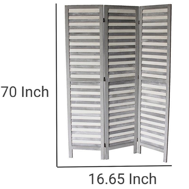 Traditional 3 Panel Room Divider with Slat Panelling， Gray