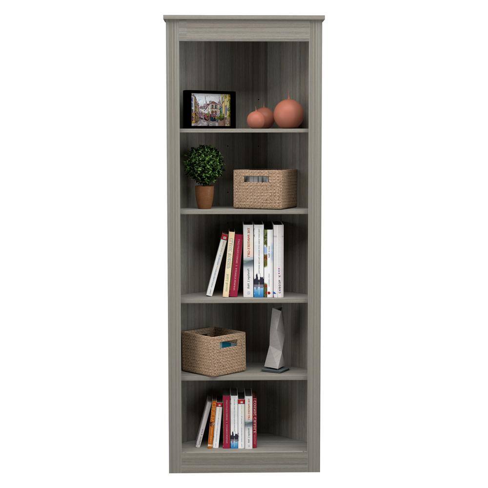 70.9 in. Smoke Oak Wood 5-shelf Corner Bookcase BE-12804