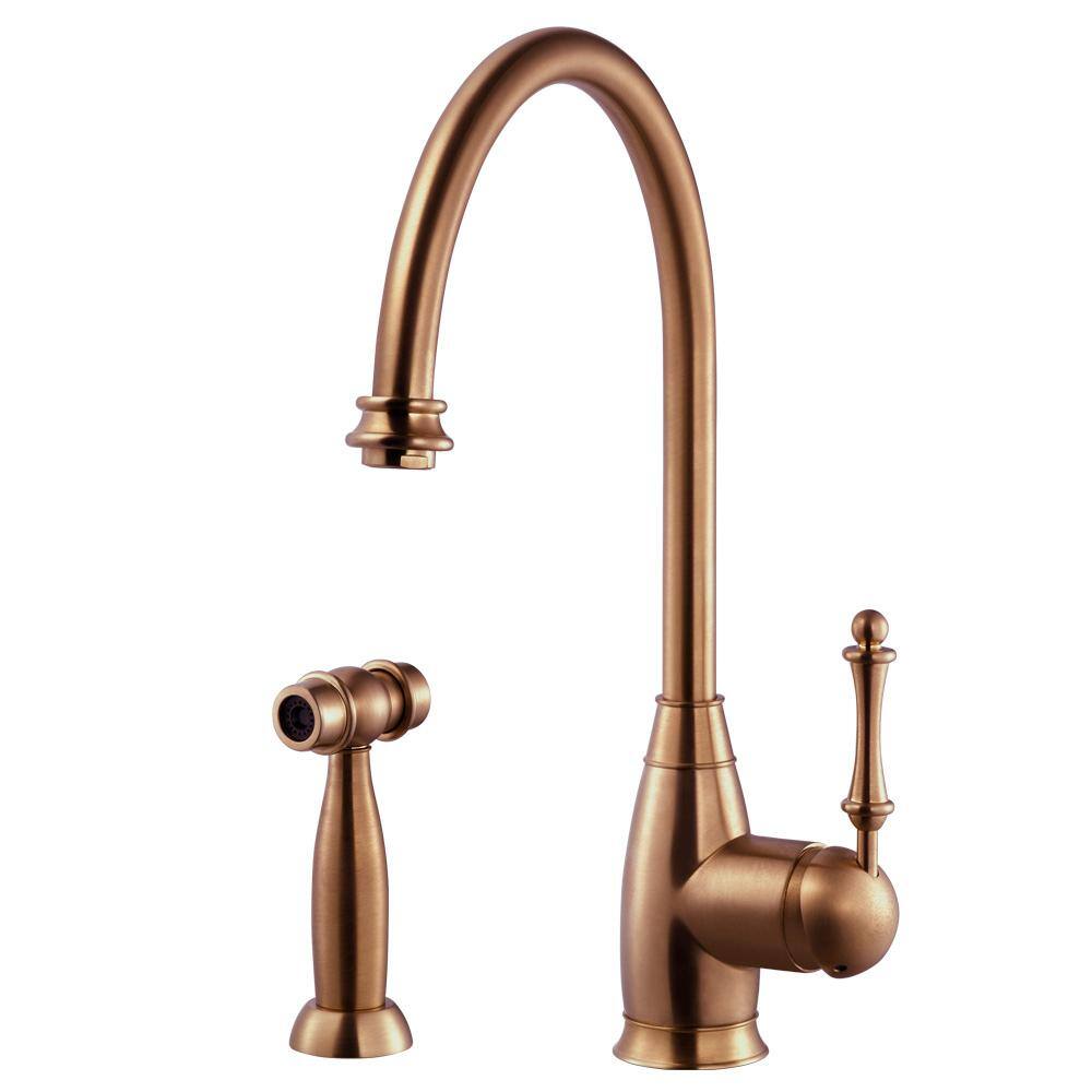 HOUZER Charlotte Traditional Single-Handle Standard Kitchen Faucet with Sidespray and CeraDox Technology in Antique Copper CHASS-682-AC