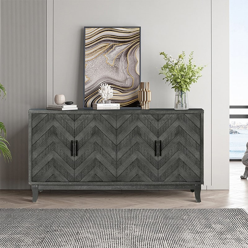 Accent Cabinet with 4 Doors and Shelves  Modern Sideboard Buffet Cabinet  Credenza Storage Cabinet for Entryway  Living Room