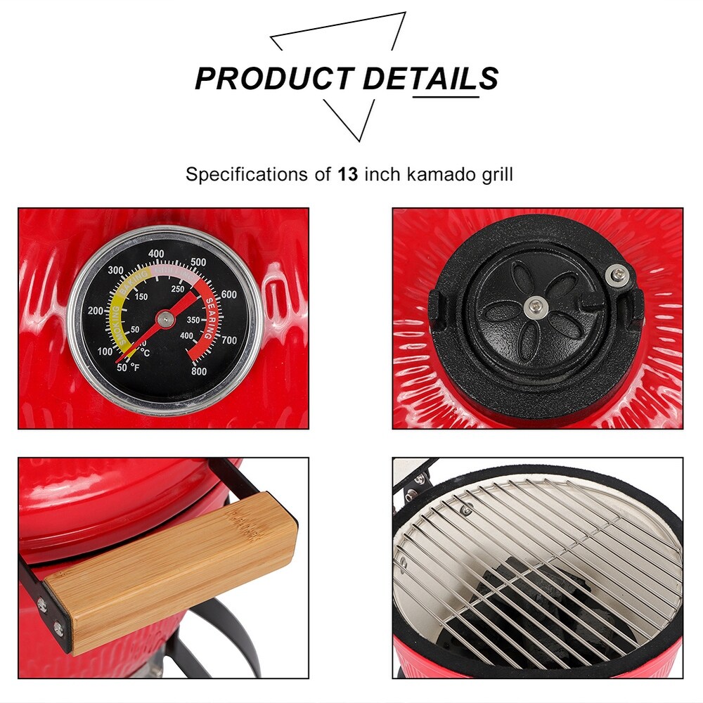 13in Round Ceramic Charcoal Grill Red