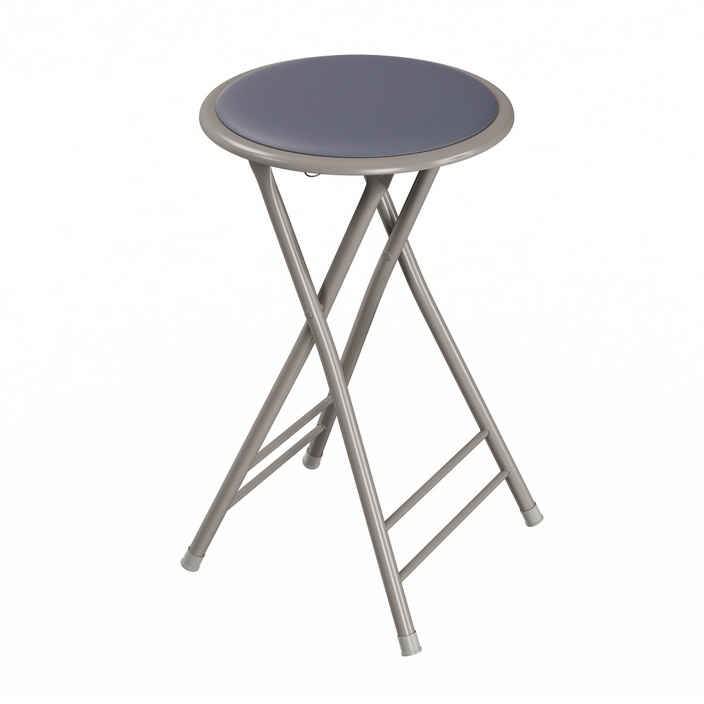 Trademark Home 24 Inch Tall Folding Stool with Round Padded Seat