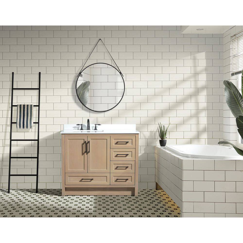 Ari Kitchen and Bath Huntington 42 in x 22 in D x 34.50 in H Bath Vanity in Oak Gray with White Engineered Stone Top with White Basin AKB-HUNTING-42-OAKGRY-WHTOP