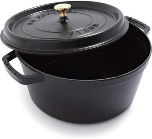 Staub Cast Iron 7-qt Round Cocotte - Black Matte， Made in France