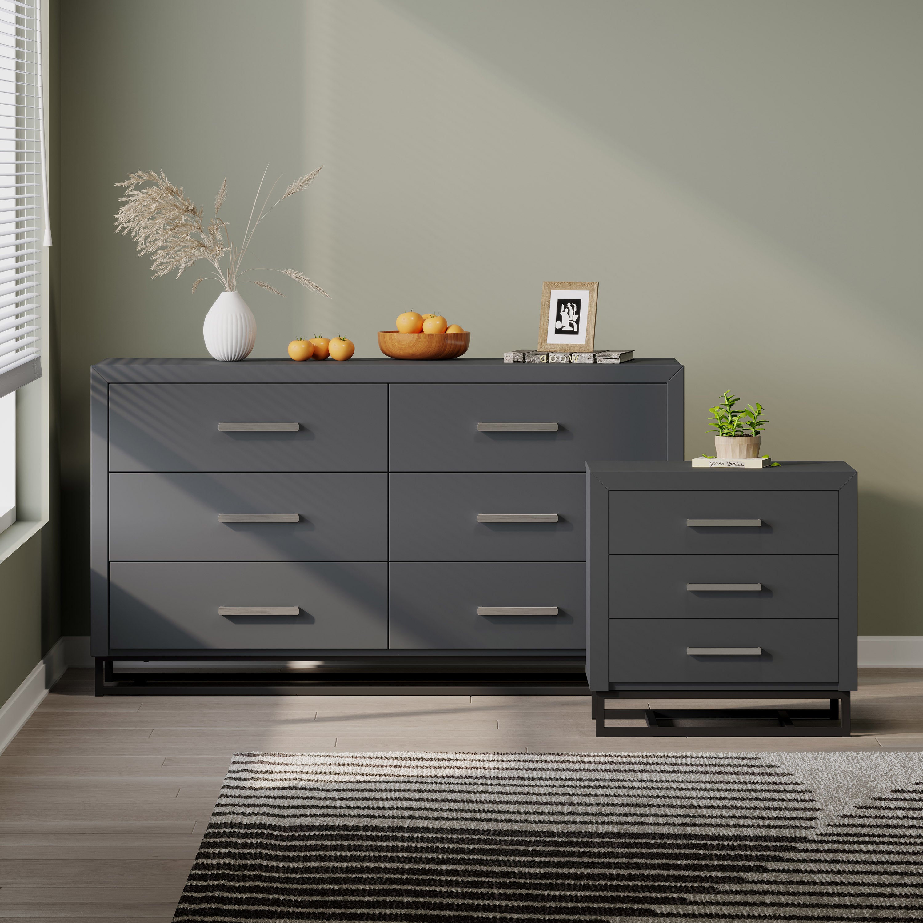 Borah Contemporary Faux Wood 2 Piece Double Dresser and Nightstand Bedroom Set