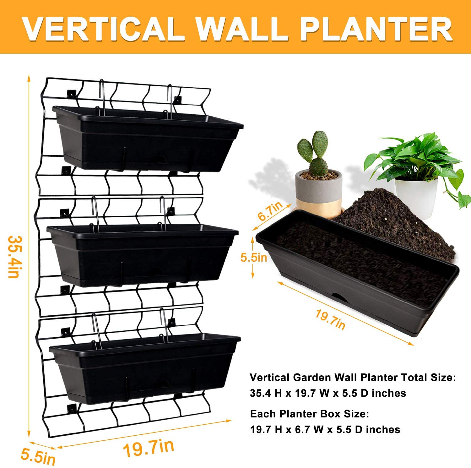 CERBIOR Vertical Planter Outdoor Garden Wall Elevated Raised Bed Flower Herbs，Black