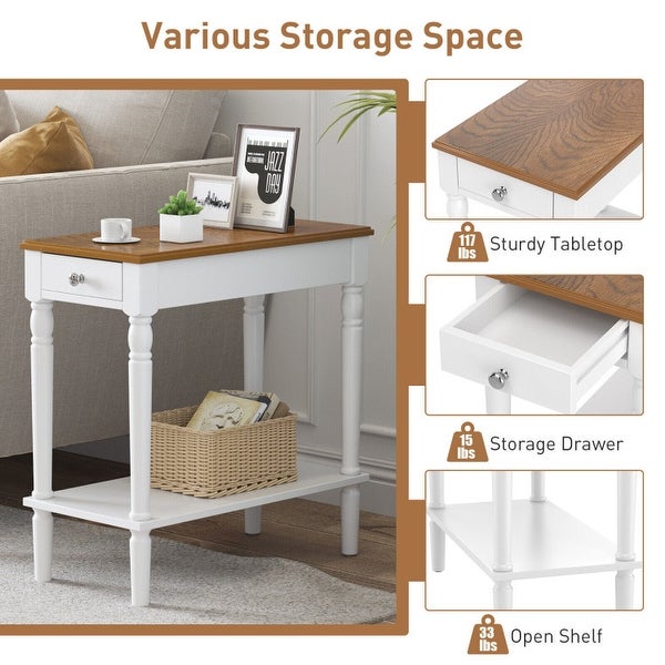 Narrow Side Table with Drawer and Open Storage Shelf - 24