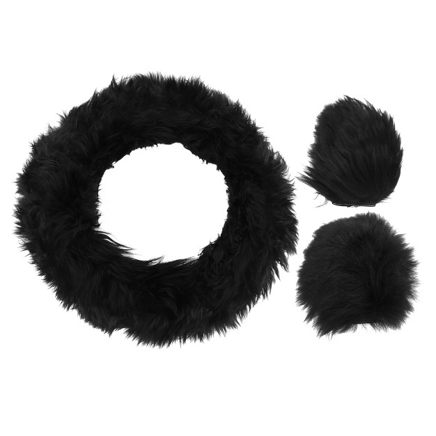 Unique Bargains Fluffy Car Steering Wheel Cover Fit For 15inch Soft Fluffy Handbrake Cover Gear Shift Boot Cover Universal Long Hair 1 Set