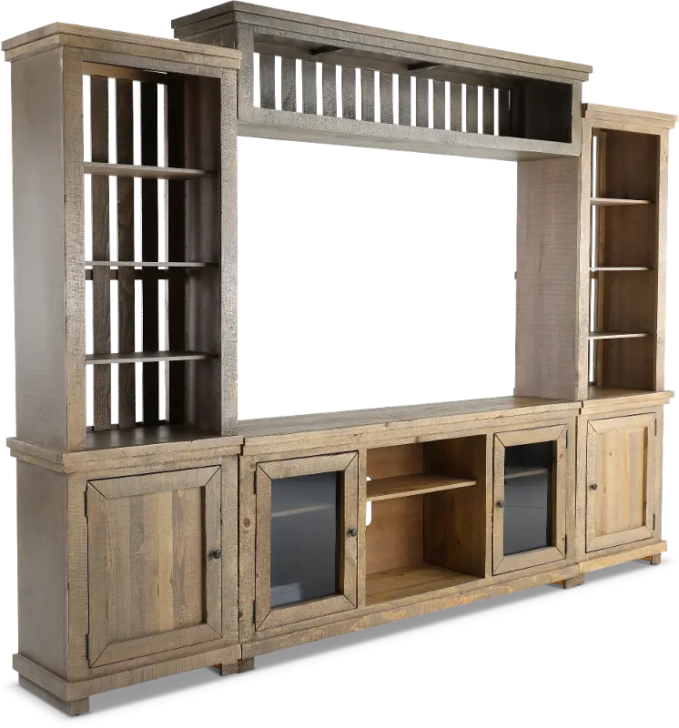 Willow Weathered Gray 4 Piece Rustic Entertainment Center