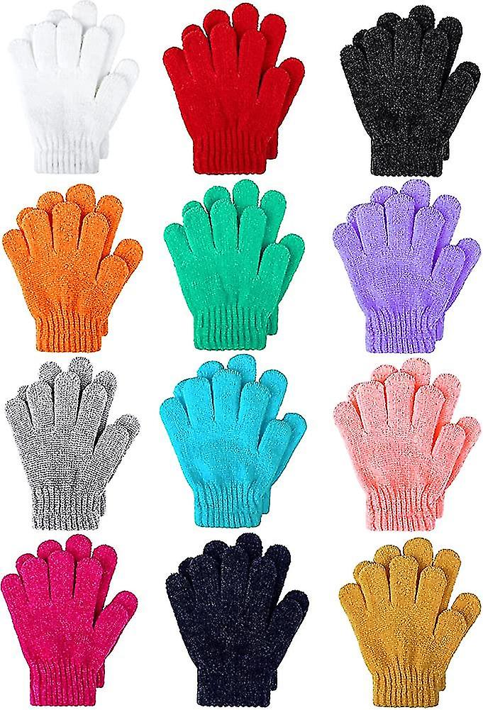 12 Pairs Kids Warm Gloves Chenille Cashmere Stretchy Knitted Gloves For Boys