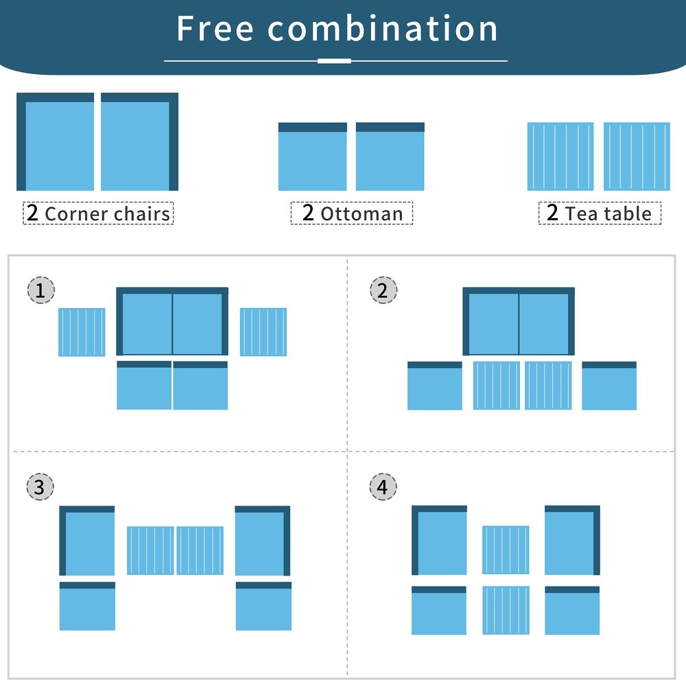 Topmax Outdoor 6 piece Garden Furniture Set PE Wicker Rattan Sectional Sofa Set with 2 Tea Tables   Cushion and Footrest