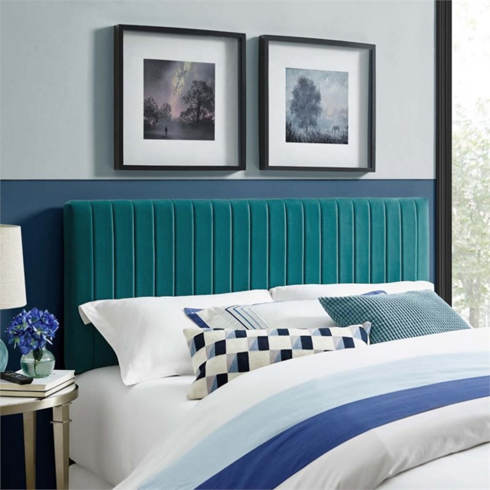 Modway Keira Velvet Full Queen Headboard in Teal   Contemporary   Headboards   by Homesquare  Houzz