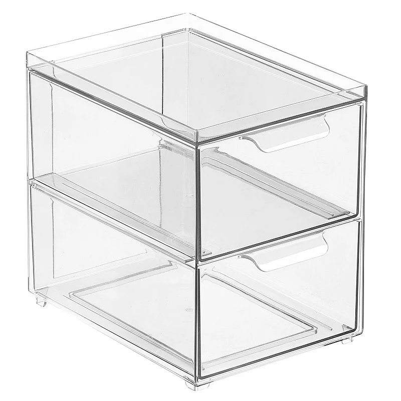 mDesign Clarity 8 x 6 x 7.5 Plastic Stackable 2-Drawer Storage Organizer