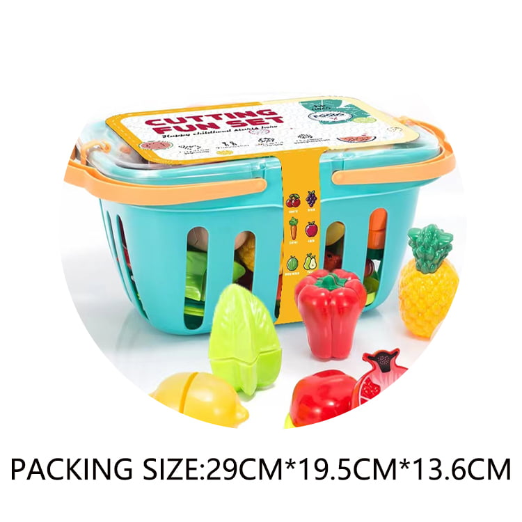 Cutting Food Play Set toys with basket， for Kids Pretend Kitchen Toys Cutting Fruits Vegetables， Food set， 33 Pieces and accessories for +3 Years Girls and Boys.