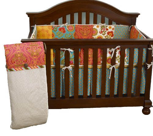 Gypsy Floral Cotton Country Multi Color Turquoise Blue Patch Work Stripes & Polka Dots 4 Piece Girls Nursery Crib Bedding Set by Cotton Tale Designs