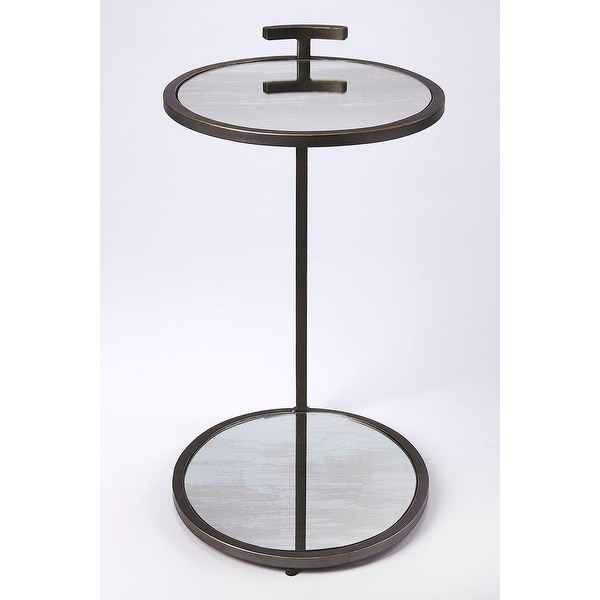 Modern Metal and Mirror Oval Side Table - Black