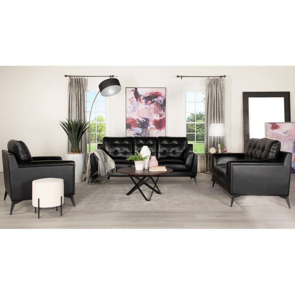 Coaster Furniture Moira Black 3 piece Upholstered Tufted Living Room Set