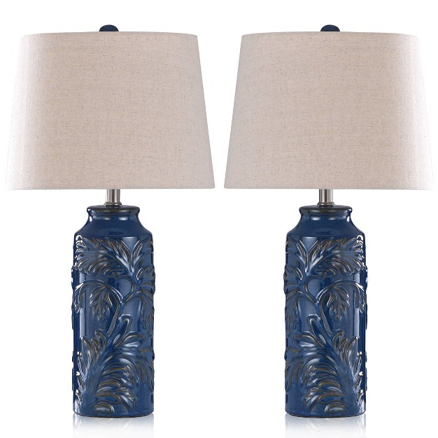 Set Of 2 Cloverfield Ceramic Table Lamps Navy Blue Stylecraft