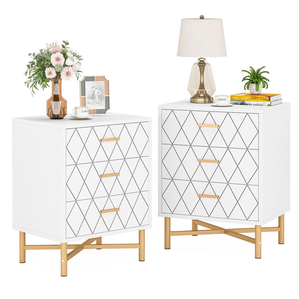 3 Drawer Nightstand Bedside Table with Diamond Design