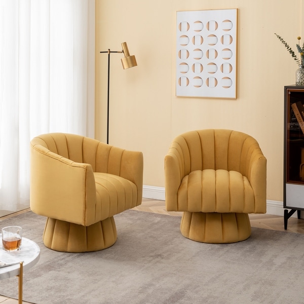 SEYNAR Modern Glam Velvet Upholstered Swivel Accent Barrel Chair Set of 2