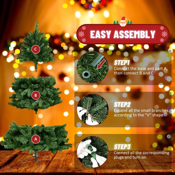 7.5ft PreLit Artificial Holiday Christmas Tree with MultiColor Lights，Premium Hinged Spruce Xmas Tree with 1346 Branch Tips