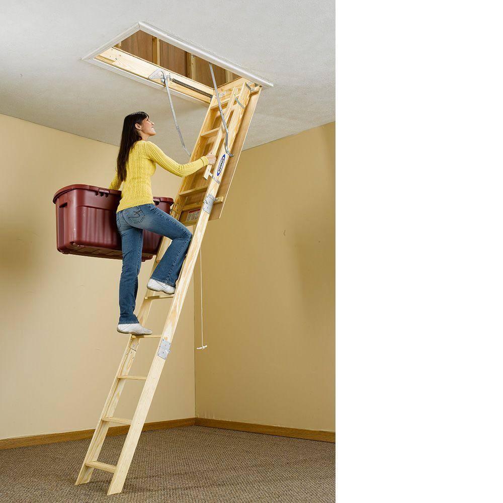 Werner 8 ft. - 10 ft. 22.5 in. x 54 in. Universal Fit Wood Attic Ladder with 250 lb. Maximum Load Capacity WU2210