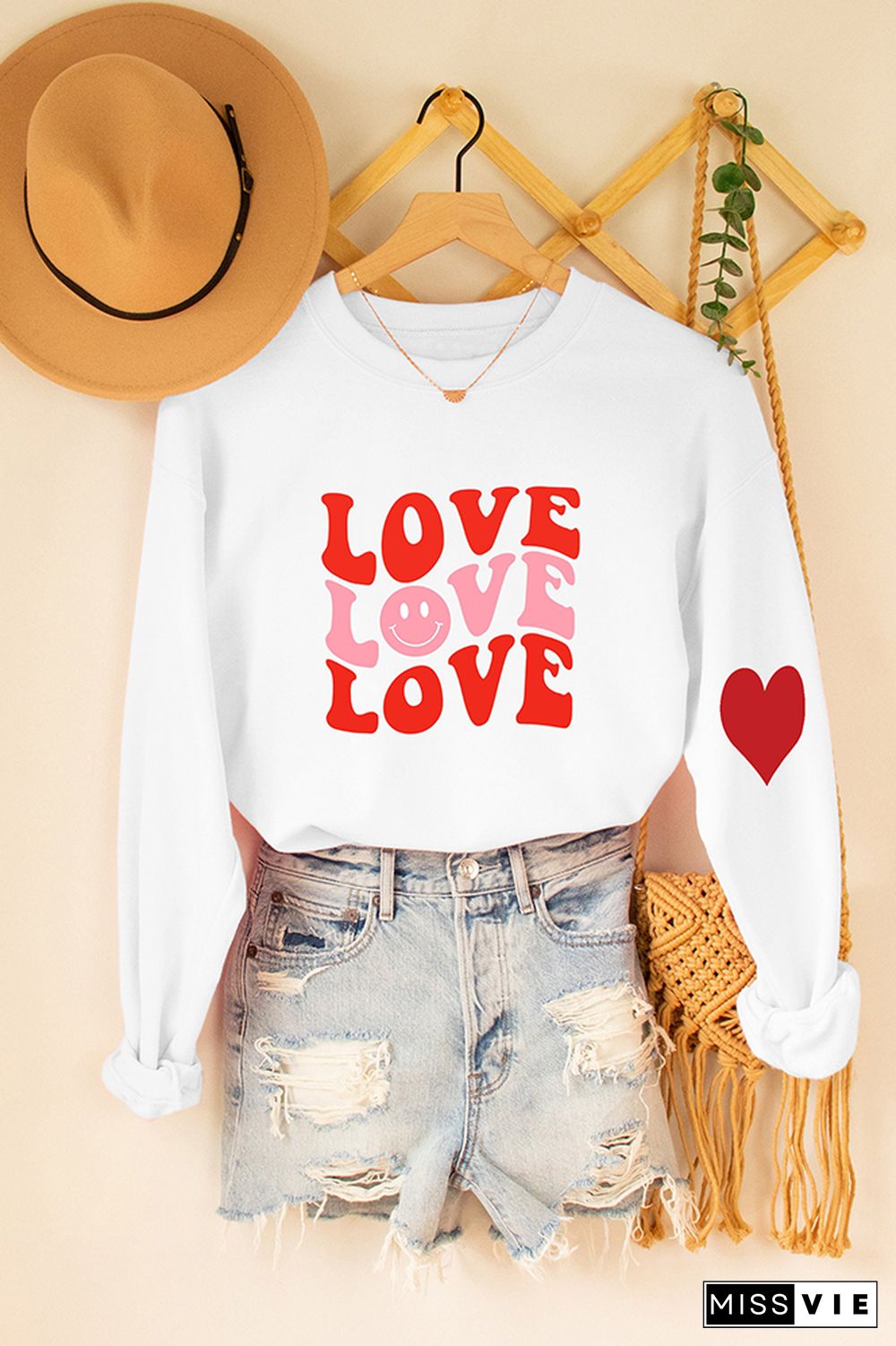 Valentines Day Heart Pullover Longsleeve Sweatshirt Wholesale